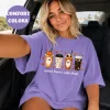 Women’s Round Neck Casual Loose Fit Apparel – Autumn Leaves & Coffee Ghost Pumpkin Spice Graphic Tee, DTG Printed in USA Women’s Round Neck Casual Loose Fit Apparel – Autumn Leaves & Coffee Ghost Pumpkin Spice Graphic Tee, DTG Printed in USA