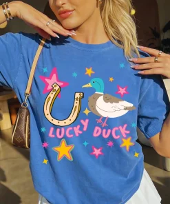 Lucky Duck Shirt, Preppy look, Duck, Graphic Tee, funny pun shirt, Trendy style, Girly top, Boutique pullover, Preppy Stars, Lucky