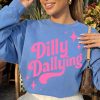 Women’s Dilly Dallying Preppy Crewneck Sweatshirt, Spring Polyester-Spandex Yarn Fabric Tops, Trendy Women’s Casual Pullover