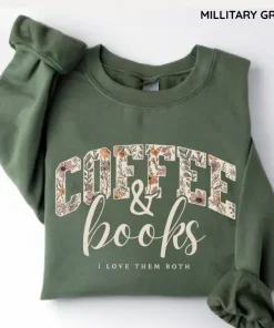 Coffee & Books Floral Sweatshirt, Cute Book Lover Shirt, Book Club Shirt, Teacher Back to School Graphic Crewneck Top