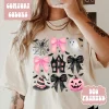 Women’s Comfort Colors Halloween Pumpkin Pink Bows & Ghost Short-Sleeve T-Shirt – Soft Relaxed Fit 100% Ring-Spun Cotton Top, Breathable Fabric, Casual Streetwear