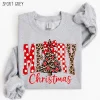 Retro Merry Christmas Polka Dots Sweatshirt, Preppy Christmas Tree Sweatshirt, Leopard Christmas, Holiday Xmas , Cozy Xmas Gift Sweatshirt Pullover Crewneck Tops