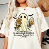 Women’s Halloween Coffee & Dogs Tee – Unisex 100% Ring-Spun Cotton Fabric T-Shirt, Relaxed Fit, Garment-Dyed, Twill-Taped Neck, Breathable, Comfortable Style