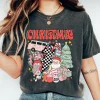 Women’s Comfortable Casual Round Neck Short Sleeve Top – Unisex Oversized 100% Cotton Soft Washed Christmas Retro Symbols Printed T-Shirt for Men