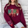 Personalized Mama Christmas Sweatshirt with Kids’ Names on Sleeve, Coquette Bow Christmas Mama Crewneck, Mama Claus Sweater, Holiday Gift for Mom
