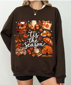 Cozy Fall Sweatshirt, Tis The Season Pumpkin Crewneck, Autumn Doodle Graphic Sweatshirt, Cute Harvest Fall Gift