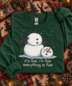 Funny Christmas Sweatshirt, Women Meltdown Snowman Graphic Pullover Trendy Sublimation Print Winter Holiday, Crewneck Casual Long Sleeve Top