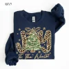 Joy To The World Sweatshirt, Leopard Christmas Tree, Preppy Christmas, Faux Glitter, Jesus Is The Reason, Christian Holiday, Gildan for Men and Women, Gift for Him or Her